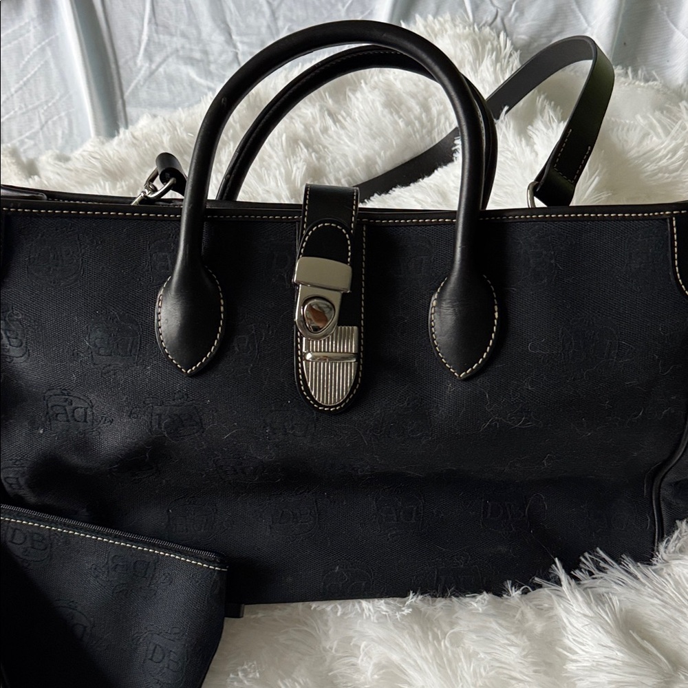 Dooney Black Fabric Handbag with Leather Trim